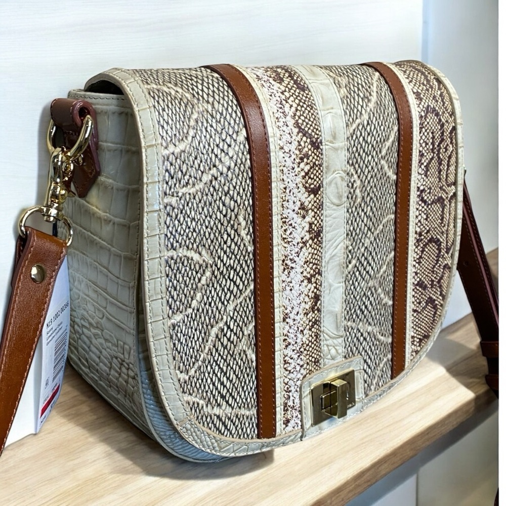 Brahmin NWT Sonny Limestone Oleta Flap Saddle Crossbody Bag Python Leather